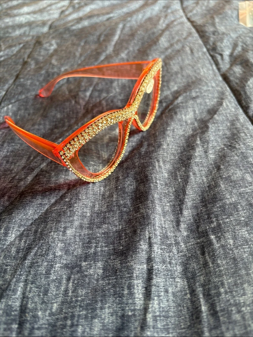 ✨ Rhinestone Cat Eye Reading Glasses +2.50 Orange/Gold